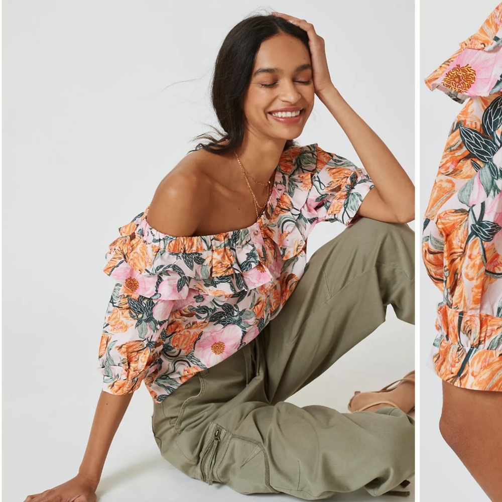 NWOT Anthropologie Ruffled Off-The-Shoulder Blouse
